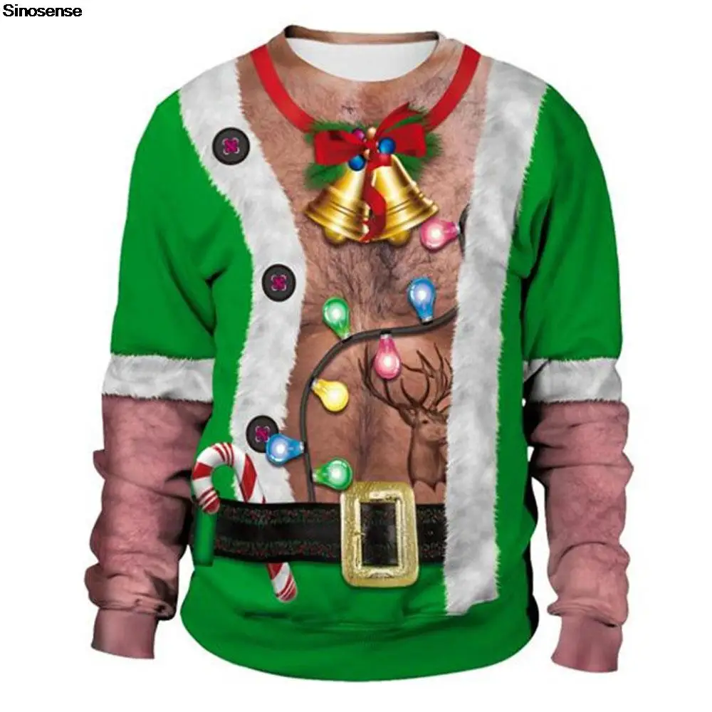

Men Women Ugly Christmas Sweater 3D Christmas Tree Bell Reindeer Print Funny Xmas Sweatshirt Pullover Holiday Party Jumpers Tops