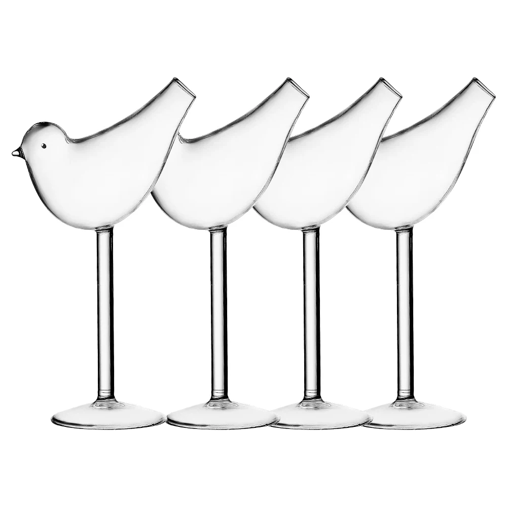 Bird-Shaped Cocktail Glasses – Set Of 8, Hand-Blown Clear Glass, Creative Barware For Home & Parties