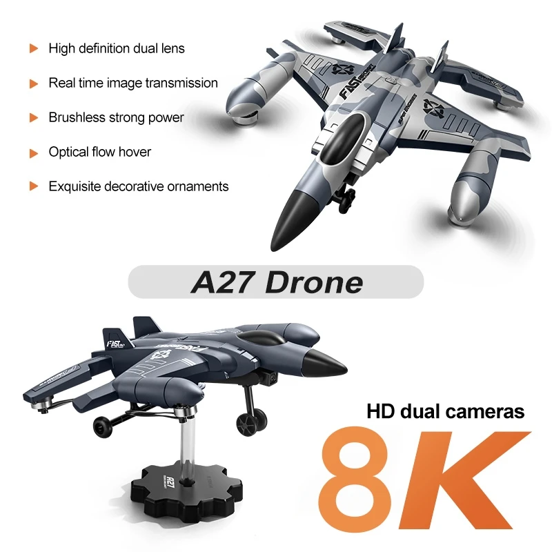 Vue aérienne prise par le drone A27 avec double caméra 8K montrant un champ verdoyant et une rivière.