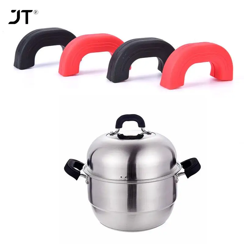 2 x Silicone Anti-Scald Pot Handle Protectors Non-Slip Pot Clip Sleeves Heat Resistant Oven Gloves Kitchen Gadgets