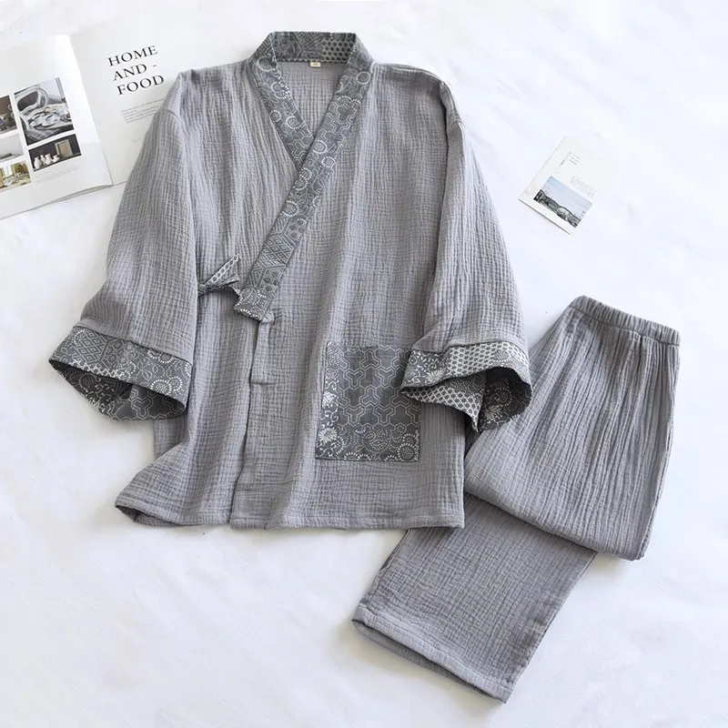 Japanese Kimono Japanese Kimono Mens Pajamas Men Sleepwear Male Casual Loose Home Two Piece Set Sleepwear Nightgown Outfits Asian Clothes