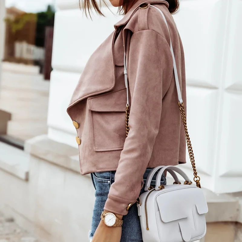 Solid Single Breasted Women's Jacket Turn Down Collar Slim Short Winter Woman Coats  Streetwear Casual Jackets For Women Top