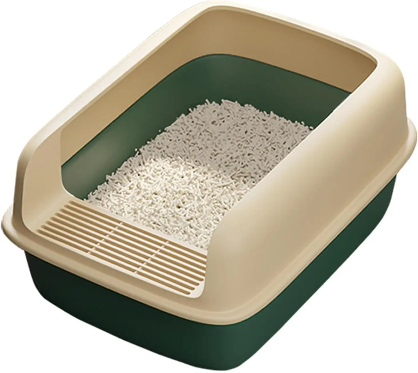 Open Top Cat Litter Tray  - Semi-Enclosed Design, Non-Slip Base & Low Entry for Kittens/Senior Cats, Easy Clean Large Litter Pan