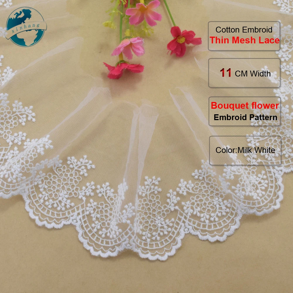 Lace Sewing Accessories 11cm Width Cotton Embroidery Lace Ribbon Guipure African fabric Trim Warp Knitting DIY Garment