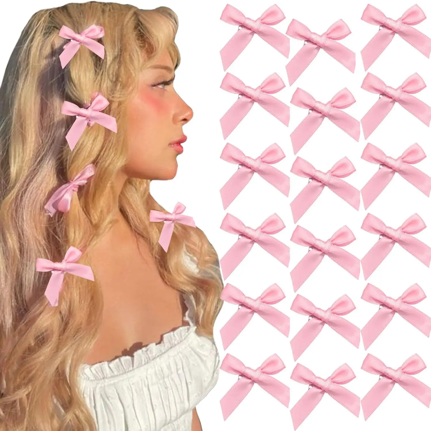 Pack of 10 Adorable Mini Ribbon Bow Hair Clips for Girls - Korean Style Hairpins & Barrettes