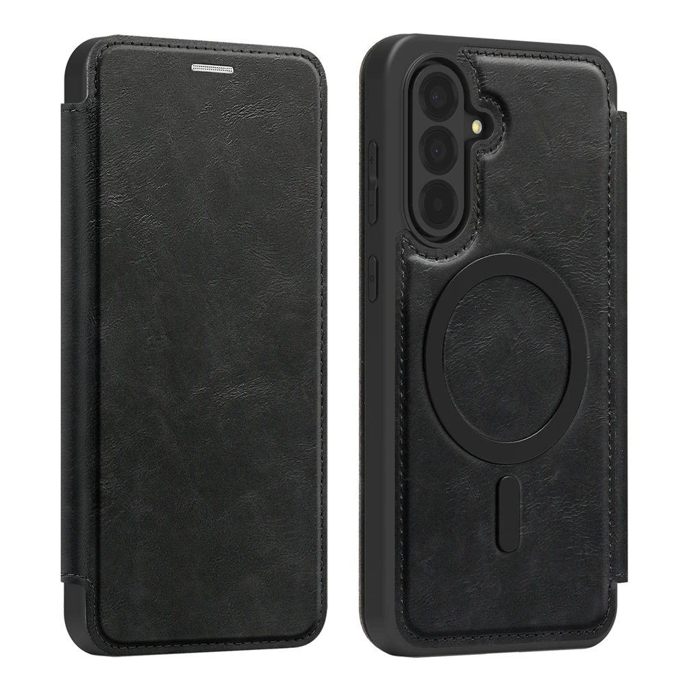 Enhanced Wireless Charging Leather Flip Case with Card Pockets and Magnetic Closure