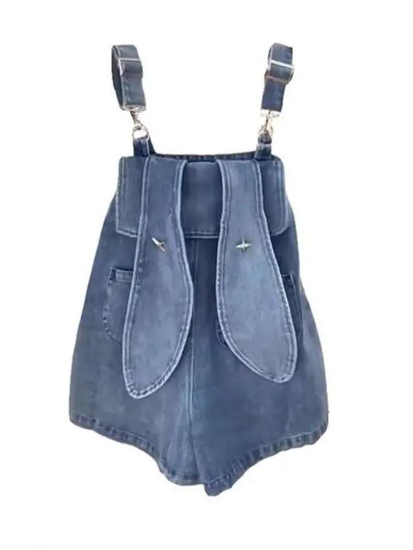 Slimming Rabbit Ear Denim Overalls Women's Summer Thin Large Size Onesie Faionable orts Sister in plus Size Clothing
