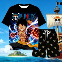 Nouvel ensemble pyjama Luffy 2026 – T-shirt et short de nuit à motif tête de mort anime pour hommes, femmes et enfants – Collection été 2