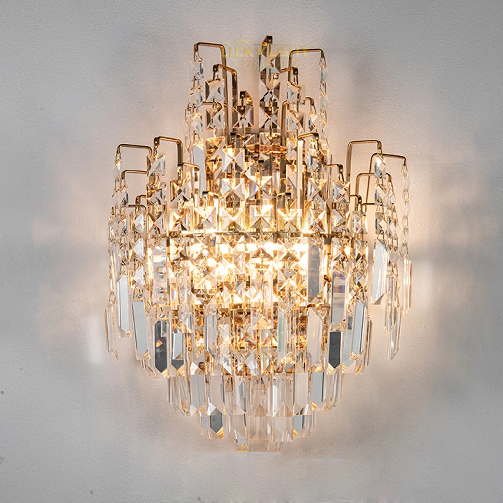 

Luxury Design Bedroom Crystal Wall Lights Modern LED Sconce Living Room Decoration Hallway Lighting