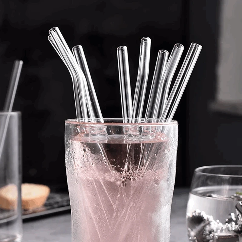Description Picture 6 of item8Pcs High Borosilicate Glass Straws Straight Reusable Drinking Straw Boba Bubble Milk Smoothies Fruit Cocktails Bar Accessories