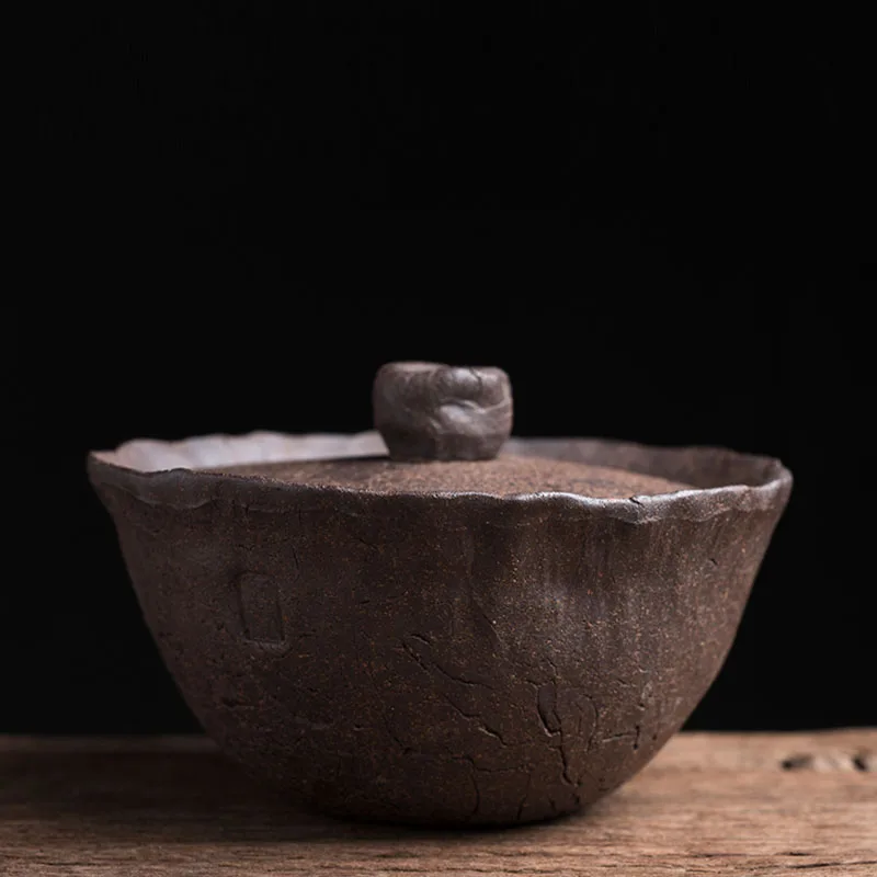 Japanese Art Retro Stoneware Covered Bowl Ceramic Single Large Home Office Tea Bowl Hand Grab Pot Modern Tea Making Accessories