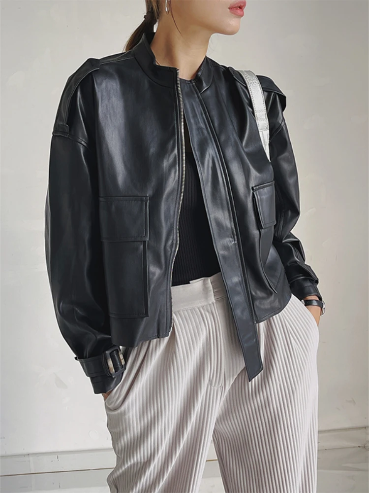 

Fitaylor New Spring Autumn Women Streetwear Moto Biker Pu Coat Casual Loose Faux Leather Jacket Female Fashion Short Outwear