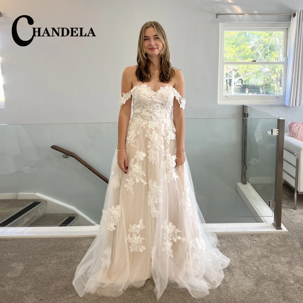 

Женское свадебное платье с открытыми плечами CHANDELA, современное индивидуальное ТРАПЕЦИЕВИДНОЕ ПЛАТЬЕ со шлейфом и аппликацией, 2023