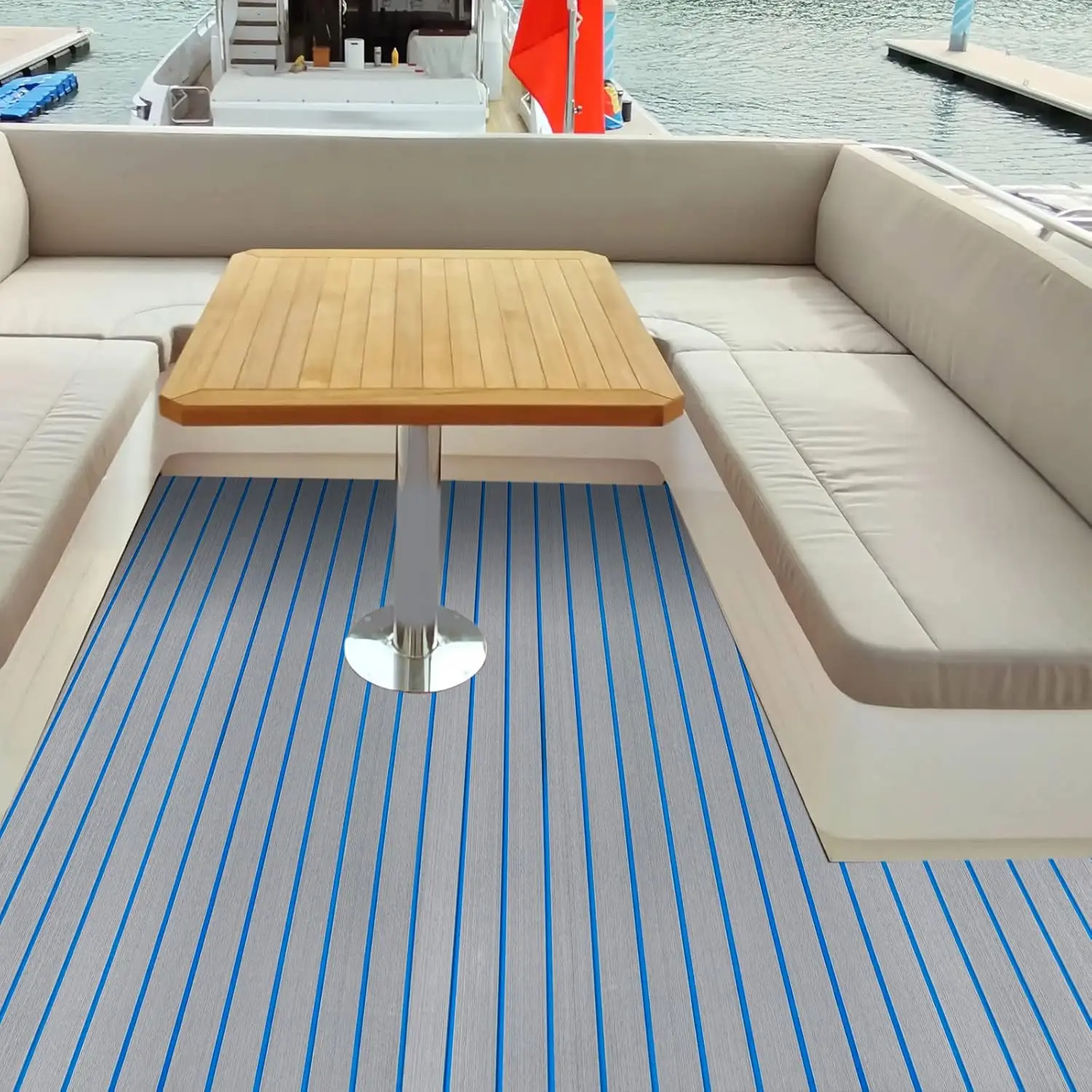NEUESTE Selbstklebende Bootsbodenbeläge Teak EVA-Schaum Hellgrau W | Blaue Bootsbodenmatte Rutschfeste Matte für Boote Yachten Decks Schnellboote – Detail 3