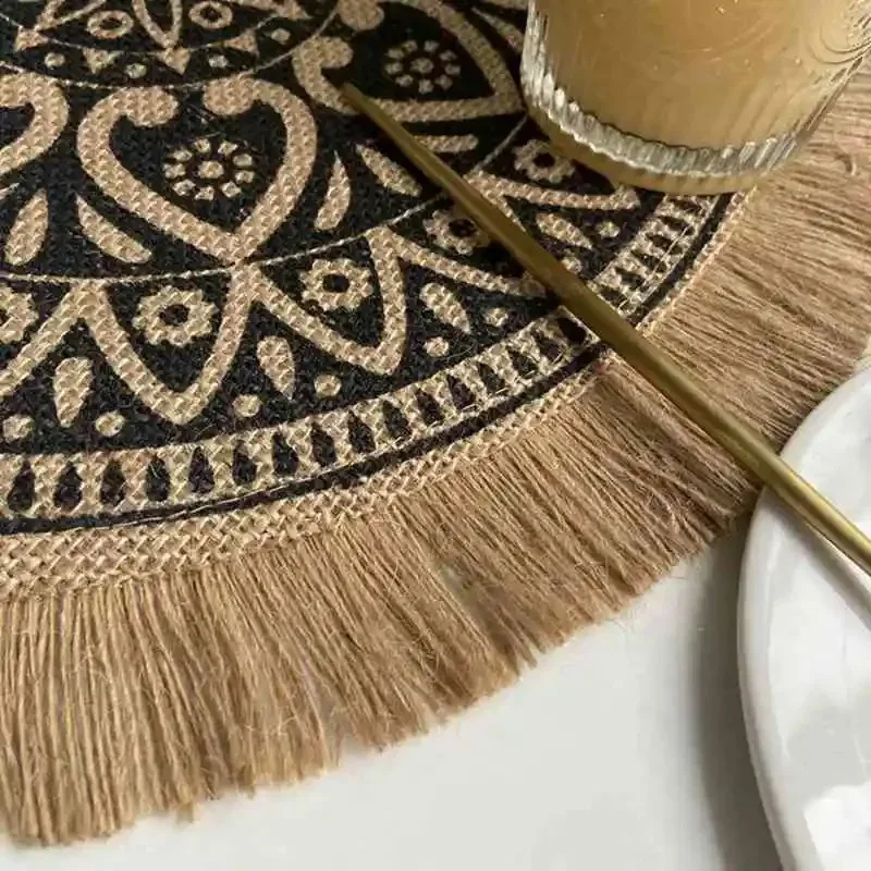 Handmade Cotton Woven Boho Placemats Rustic Macrame Placemats Modern Farmhouse Fringe Placemats for Dining Table Kitchen Supply