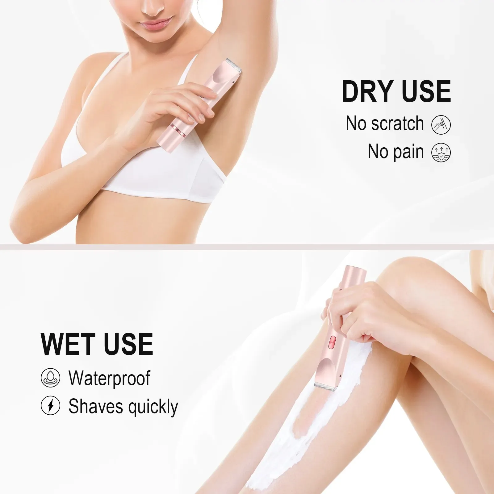 2 In 1 Women Electric Razors Bikini Trimmer Face Shavers Hair Removal for Underarms Legs Lady Body Trimmer Waterproof Painless