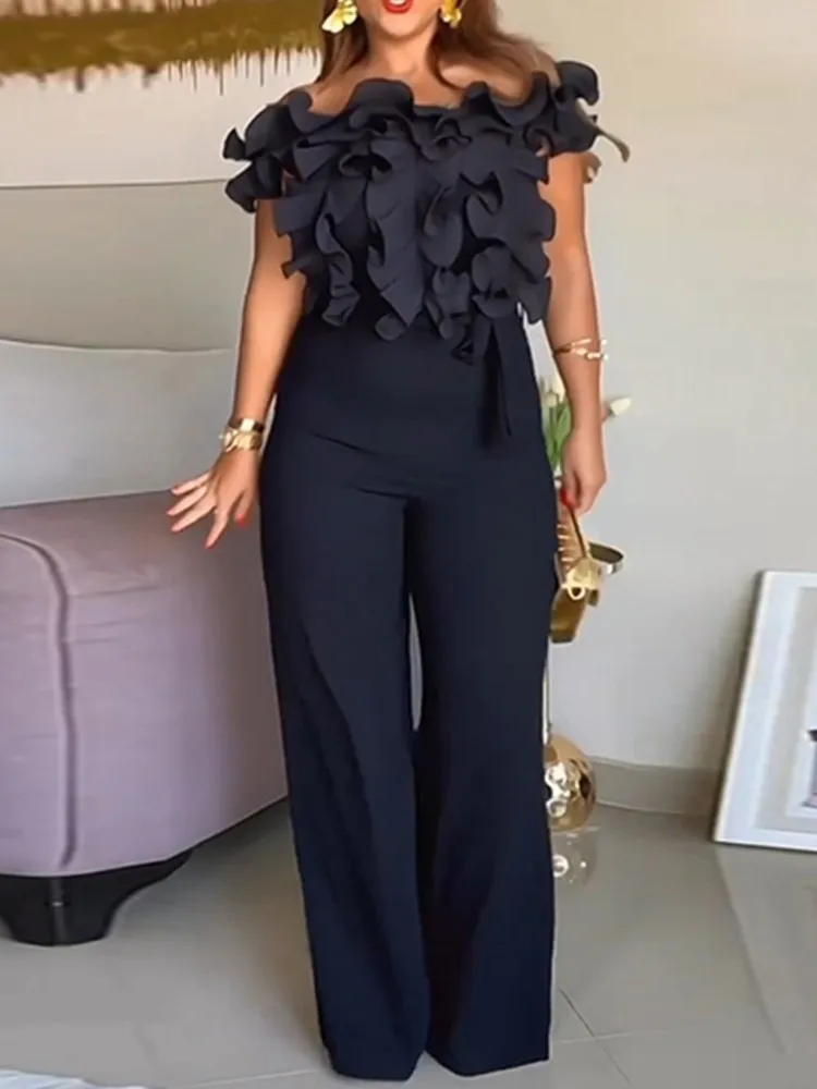 

Off Shoulder Wide Leg Jumpsuit Women Sexy Slim Fit Black Romper One Piece Outfits Elegante Overalls Jumpsuits Woman Summer