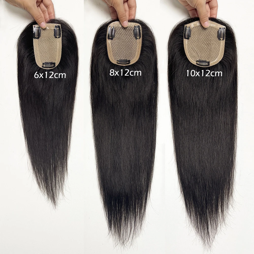 실크 베이스 인모 토퍼, 실크 탑, 버진 유럽 헤어 토피, 백인 여성용 스트레이트 헤어 토퍼, 클립 포함, 3 가지 크기