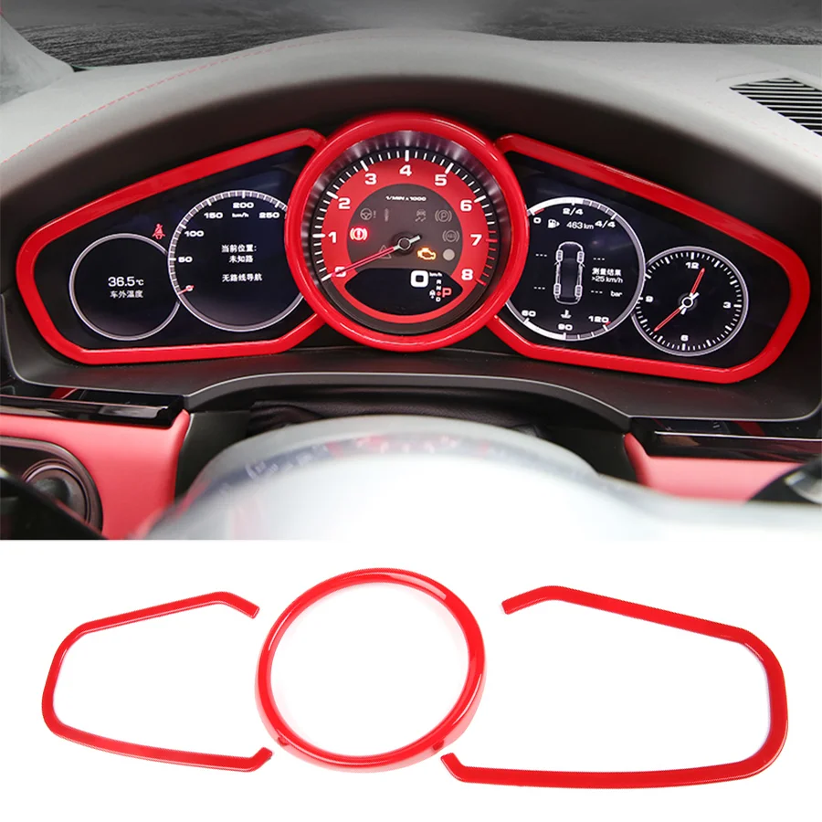 

3x Carbon Fiber/Silver /Red Car Dashboard Display Screen Trims Frame For Porsche Cayenne 2018-2022 Panamera 2017-2022 Decoration