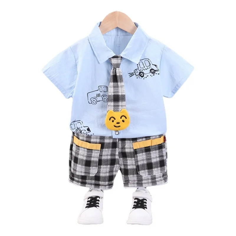 

New Summer Baby Clothes Suit Children Boys Fashion Shirt Plaid Shorts 2Pcs/Sets Toddler Casual Cotton Clothing Kids Tracksuits