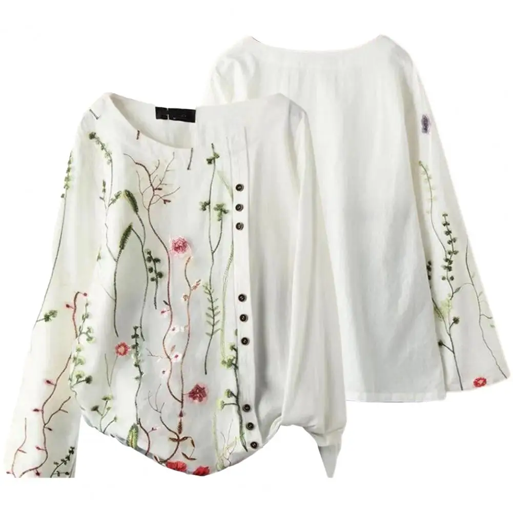 

Женский пуловер, топ с цветочной вышивкой, Женская весенне-летняя рубашка, удобный стильный Свободный Топ с круглым вырезом и короткими рукавами