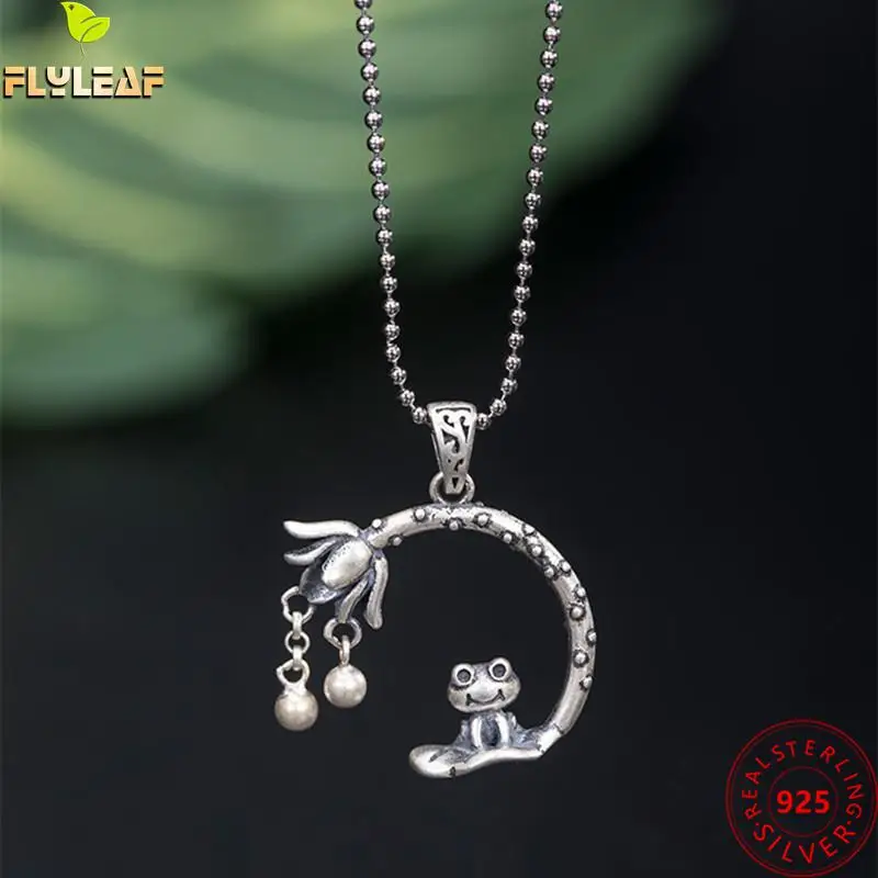 

Real 925 Sterling Silver Jewelry Summer Lotus Leaf Frog Pendant Necklace For Women Original Design Femme Vintage Accessories
