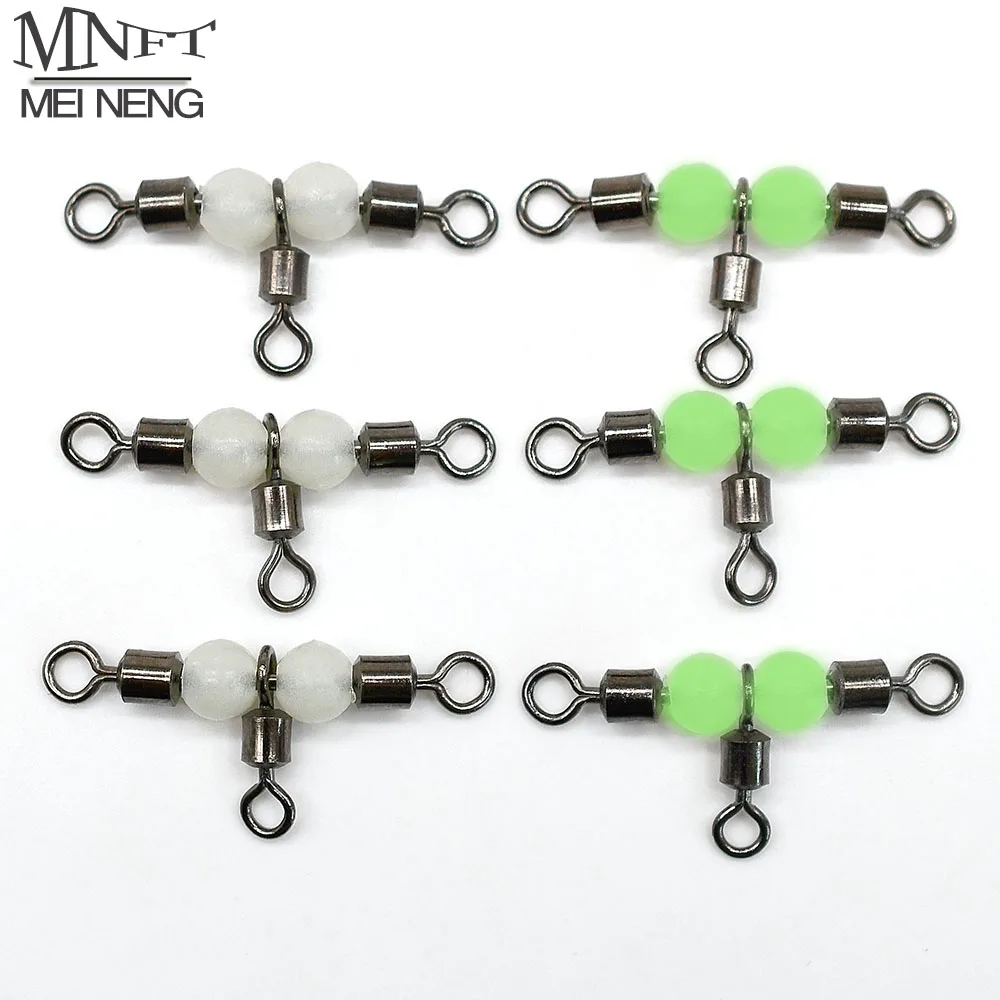 25Pcs Stainless Steel T-Turn 3 Way Fishing Connector Rolling Swivel Fishing Tackle Connector Luminous beads attract fish MNFT