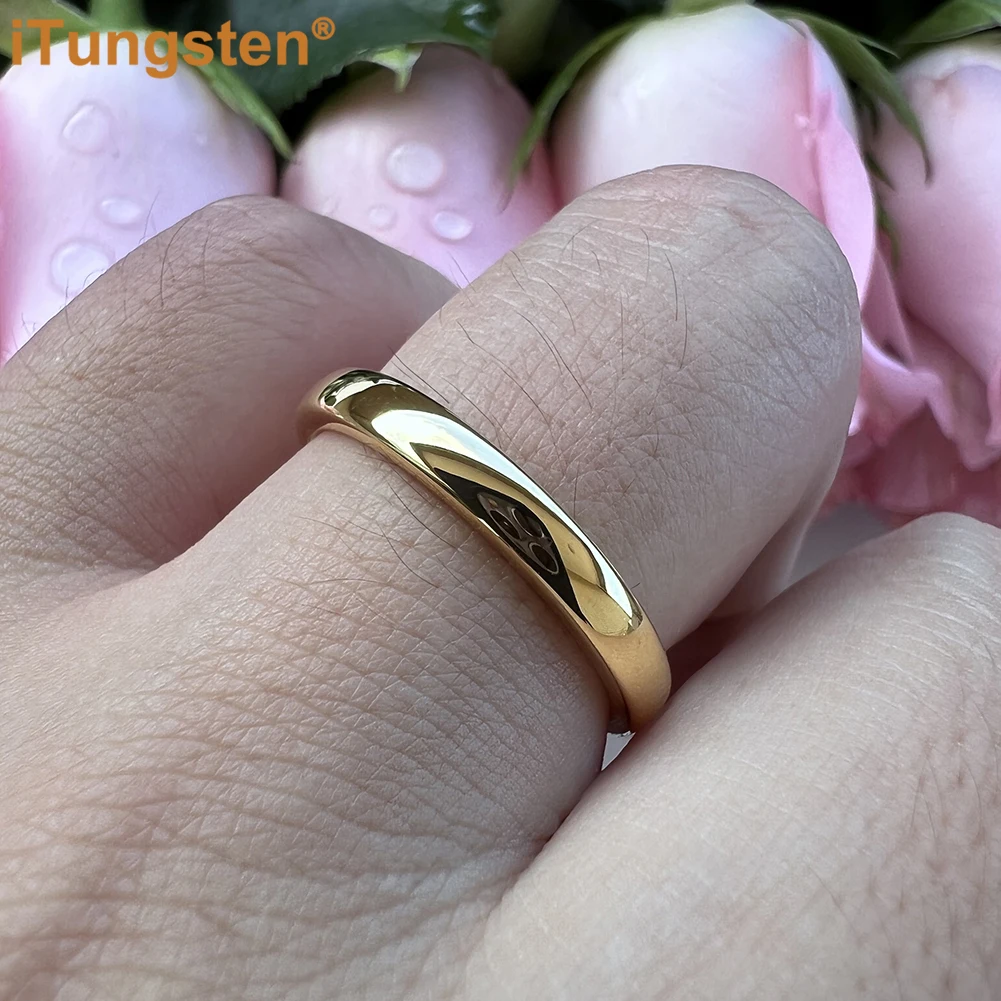 iTungsten 3mm 5mm 7mm Gold Plated Tungsten Finger Ring for Men Women Couple Engagement Wedding Band Fashion Jewelry Comfort Fit 3