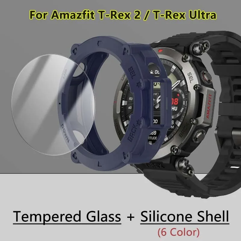 Vetro Temperato + Soft Tpu Shell Per Amazfit T-Rex 2 Ultra Falcon Watch Full Cover Screen Protector Film Custodia In Silicone Liquido