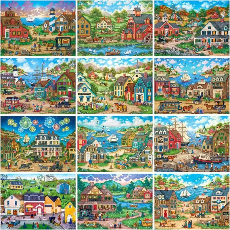 

CHENISTORY Painting By Numbers Town Landscape Diy 60x75cm Frame Pictures By Number Drawing On Canvas Diy Home Decoration