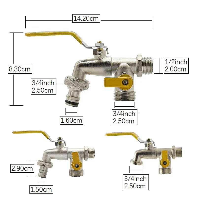 Water Tap Faucet Garden Bibcocks Outdoor Double Water Tap Faucet Exterior Garden Hose Faucet Adapter 1/2" IBC Water Tank Connector 1-Way 2-Way Brass Tap