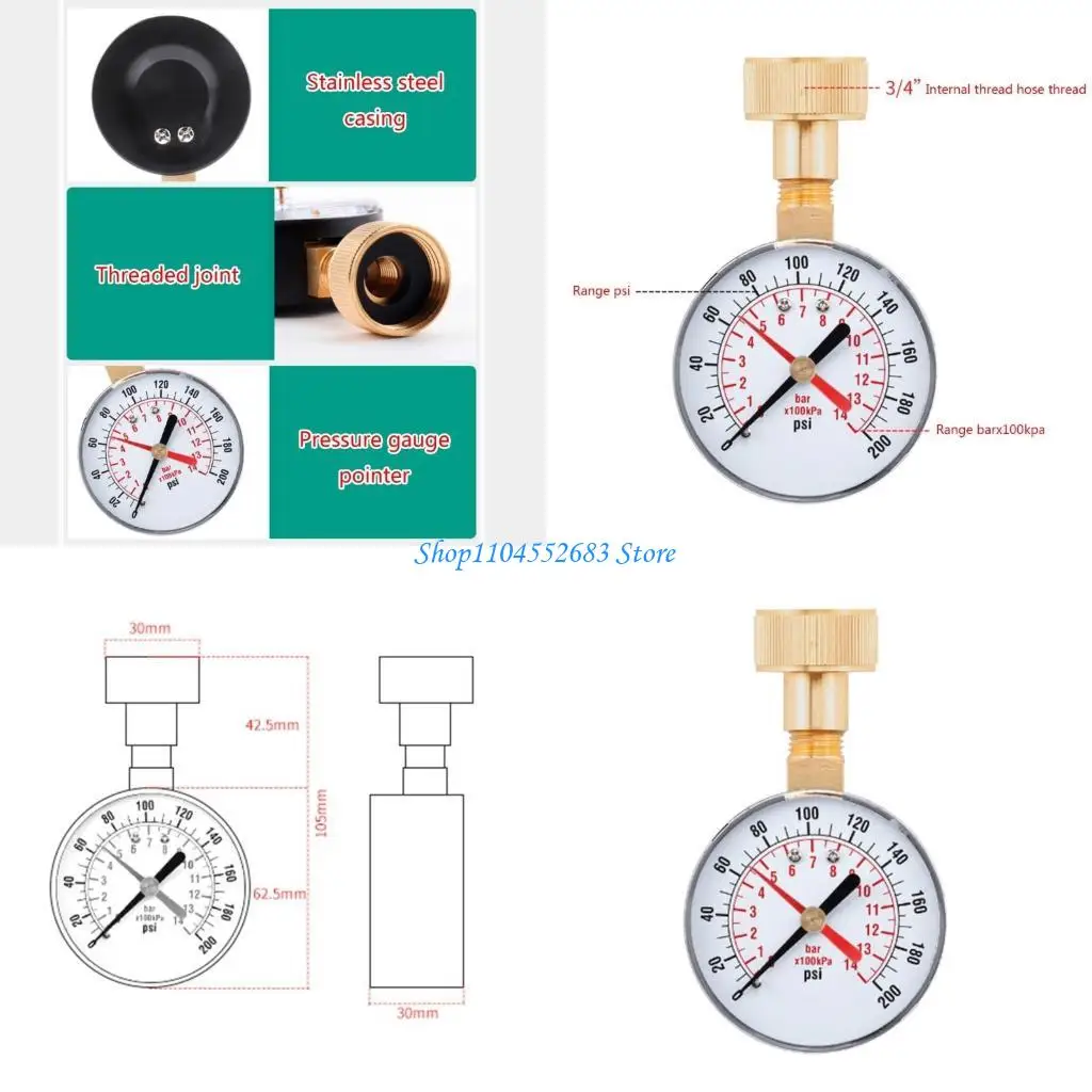 Y6GD 압력 게이지 0  200PSI 황동 3/4 수나사 NPT 나사 하부 장착, ..
