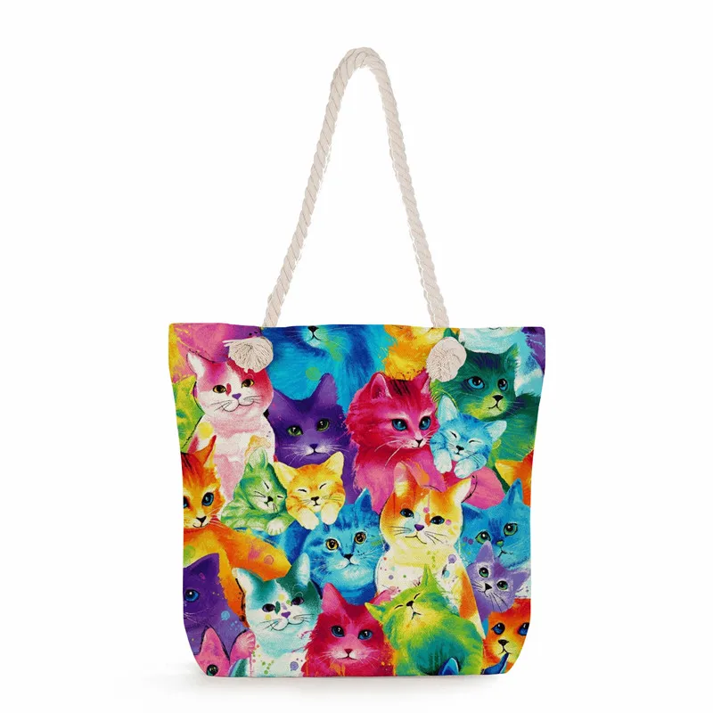 

New Women cartoon cat tote bag large canvas shoulder bag lady funny cute handbag