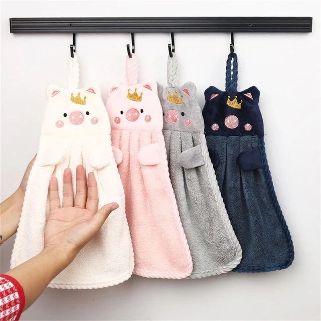 Visland Pig Kitchen Towels - Hanging Hand Towel,Soft Coral Fleece Hand  Towels or Dishcloths with Hanging Loop, Absorbent Hand Towel for Bathroom  Kitchen Decoration 