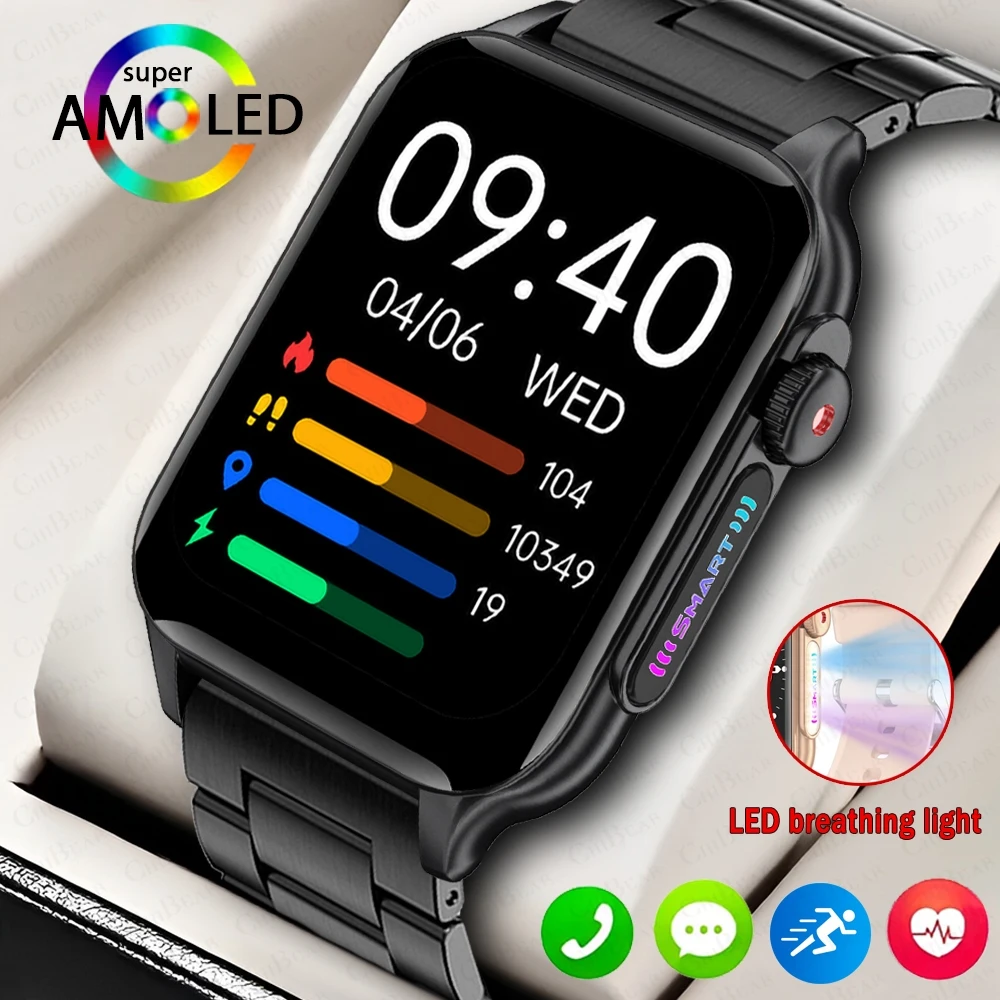

2024 New LED Breath Light Smartwatch Men Heart Rate Sport Fitness Watch Waterproof Bluetooth Call SmartWatch Men For Android IOS