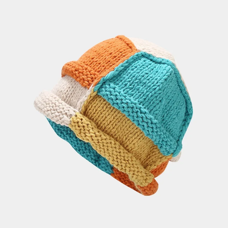 Autumn and Winter Acrylic Patchwork Thicken Knitted Hat Warm Skullies Cap Beanie Hat for Girl and Women 07 3