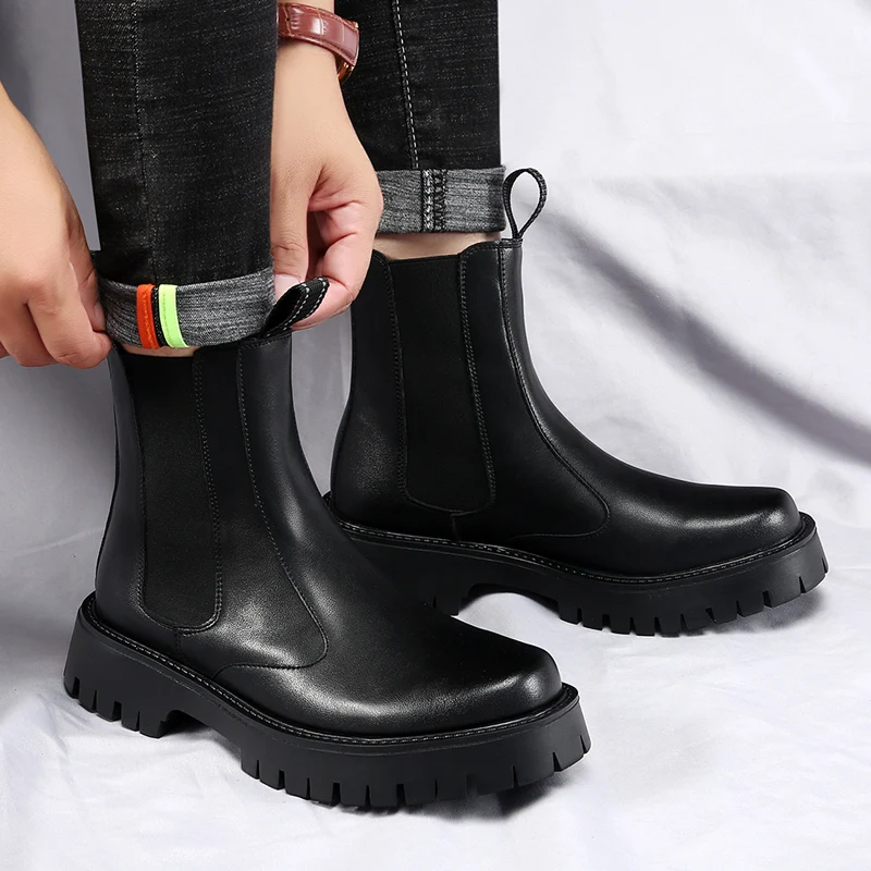 Bottines chelsea homme, boots en cuir classiques avec élastique_voghion.com