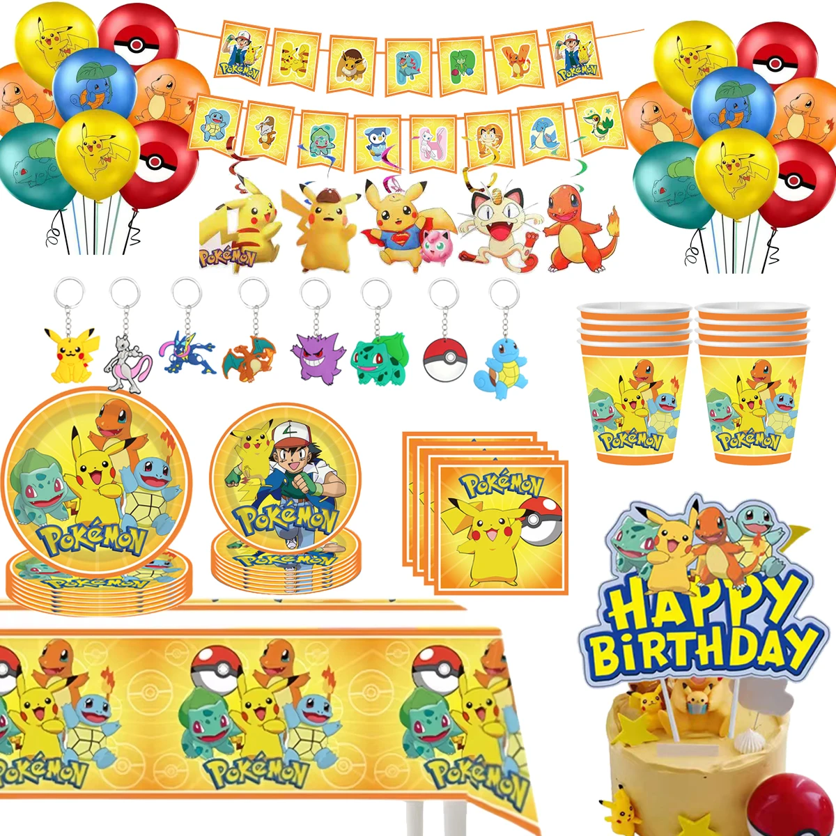 PokeBall Pokemon Birthday Party Decorations Pikachu Party Supplies Tableware Tablecloth Stamps Stickers Party Favor Gifts Kids