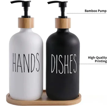 500ML สีขาว/สีดำสบู่มือ&เครื่องจ่ายสบู่ล้างจานพร้อมไม้/ปั๊มพลาสติกขวดเปล่าเคาน์เตอร์ครัวห้องน้ำโลชั่นคอนเทนเนอร์ 1