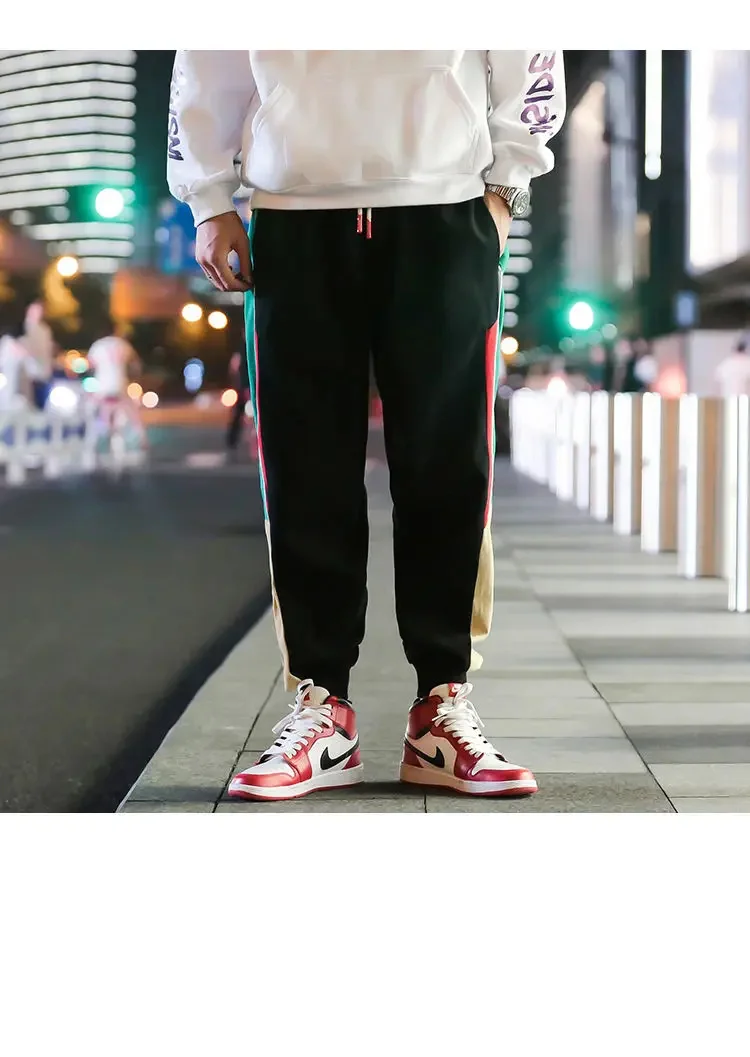 Description Picture 3 of itemAutumn and Winter New Hong Kong Style Youth Tie-in Overalls Men's Loose Casual Nine-point Pants Plus Velvet