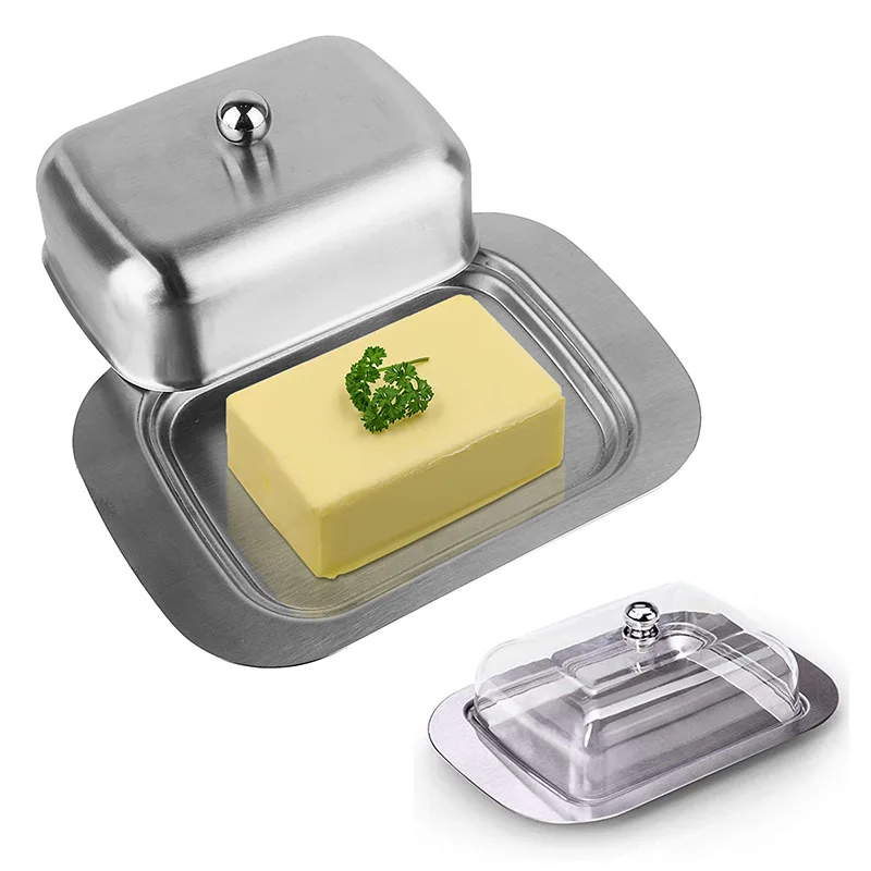 Butter Storage Box Stainless Steel Butter Dish with Lid Salad Serving Container Cheese Plate Restaurant Kitchen Tableware