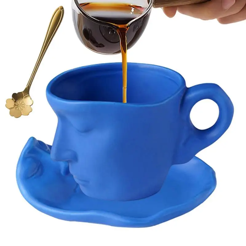 

Набор кофейных кружек с блюдцем, креативная кофейная чашка, абстрактная кофейная кружка с изображением лица и ложкой, керамическая чайная чашка, ложка