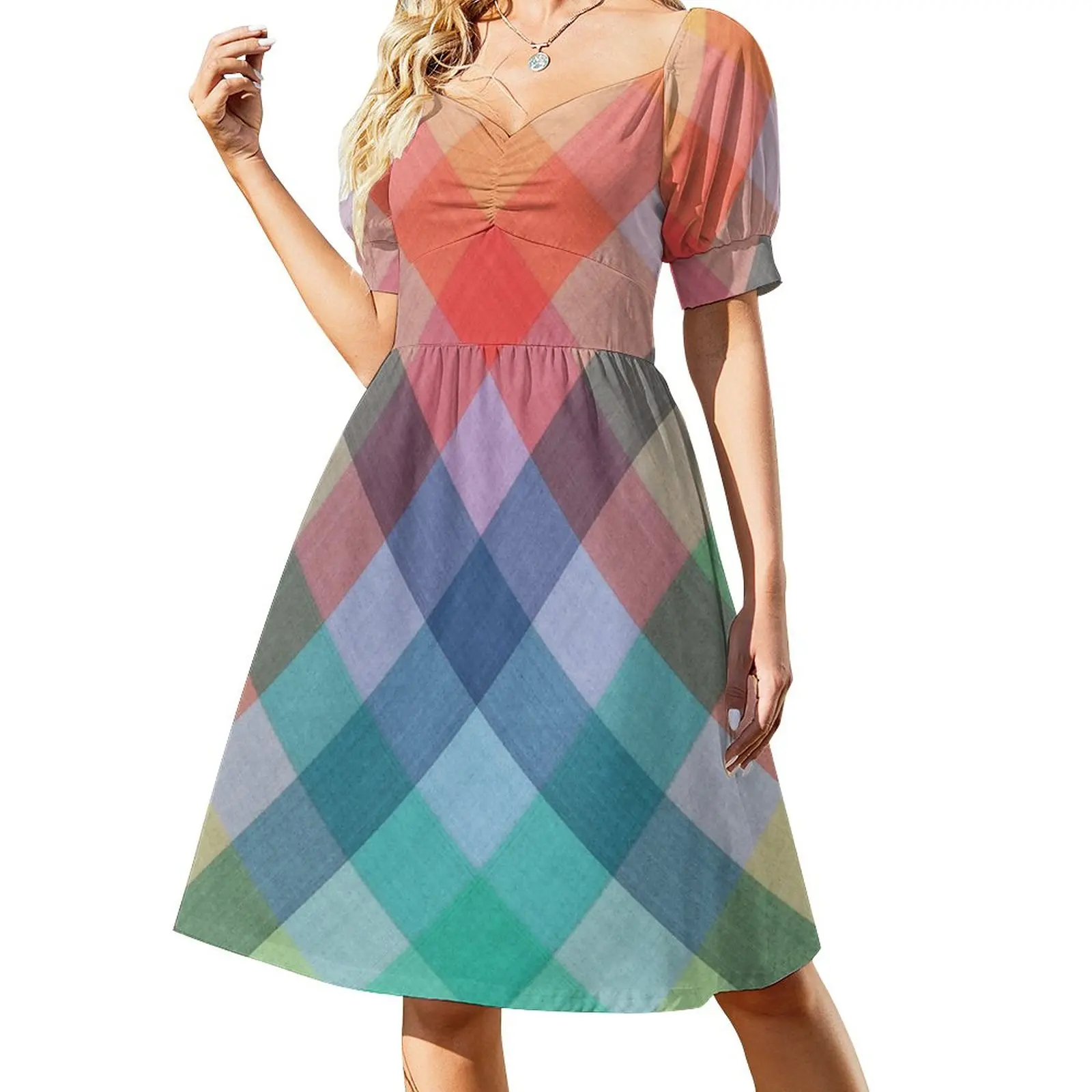 

Rainbow Plaid Sleeveless Dress Women's summer suit Dress woman party dresses women