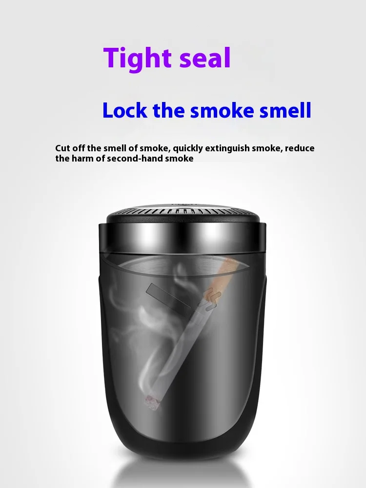 Car Ashtray Car on-board ashtray multi-functional with lid LED with light metal interior Odor-resistant One Touch Open portable