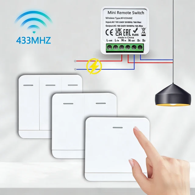 RF 433MHz Smart DIY Wireless Switch 1/2/3 Gang 86 Wall Panel Remote Control Relay Module for Home LED Light Automation System
