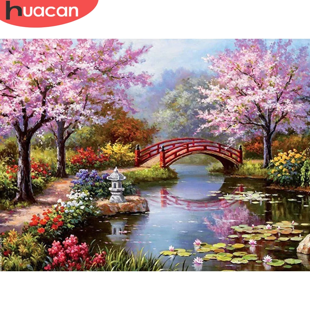 5d Diy Diamond Painting HUACAN Garden Nature Landscape 20x30cm Embroidery Cherry Blossom 30x40cm Home Decor Rhinestones Gift