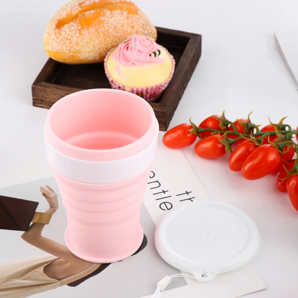 Collapsible Silicone Travel Mug with Lid - Portable, Heat Resistant, and Foldable