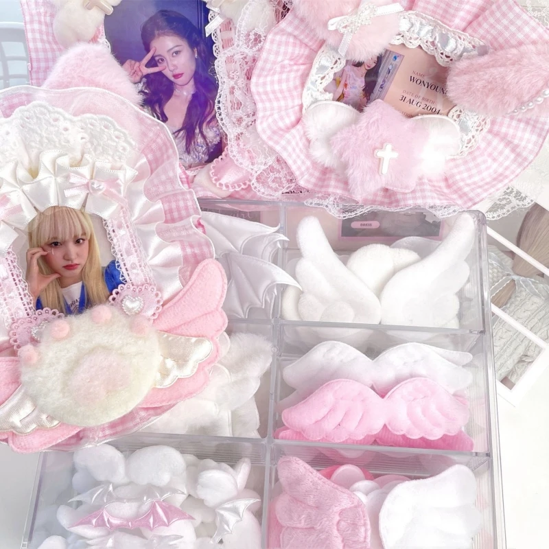 Colorful Pink Bow Lace DIY Decoration Kit with Plush Ear Accessories