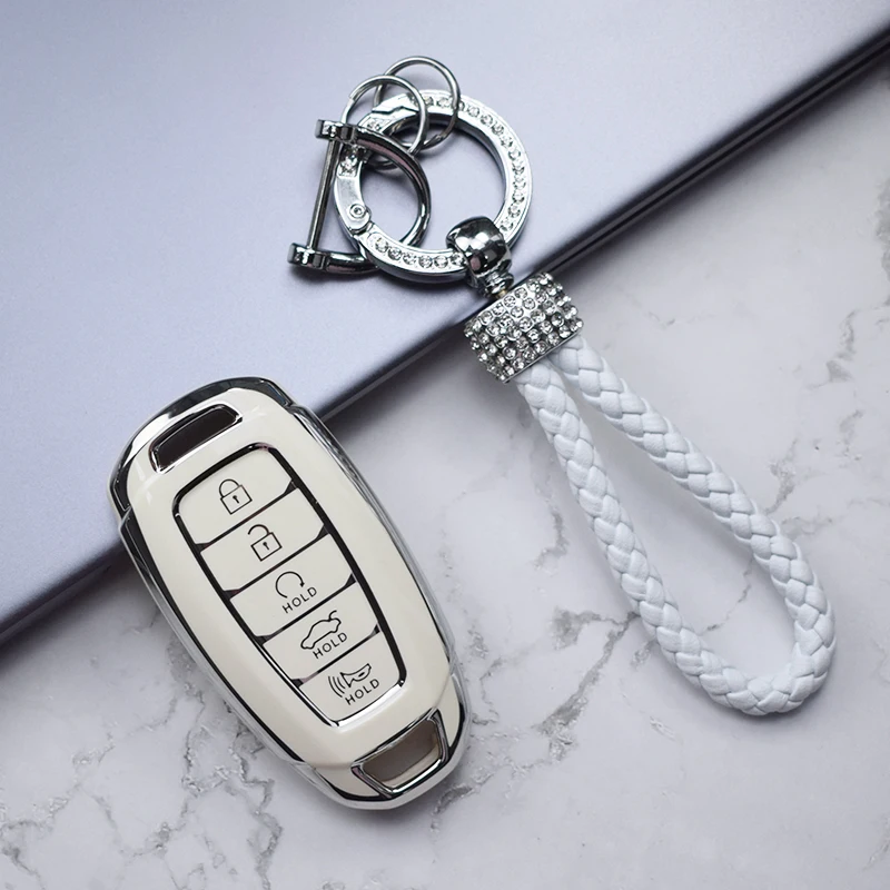 Couverture blanche à 5 boutons Porte clés pour Hyundai i30 Ix35, housse de clé de voiture