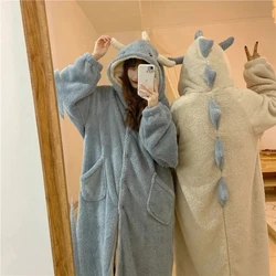 Robe Velvet Women's Home Clothes Winter Warm Bathrobe Cute Dinosaur Sleepwear Winter Kawaii Nightgown Korean Dressing Gown Sleep
